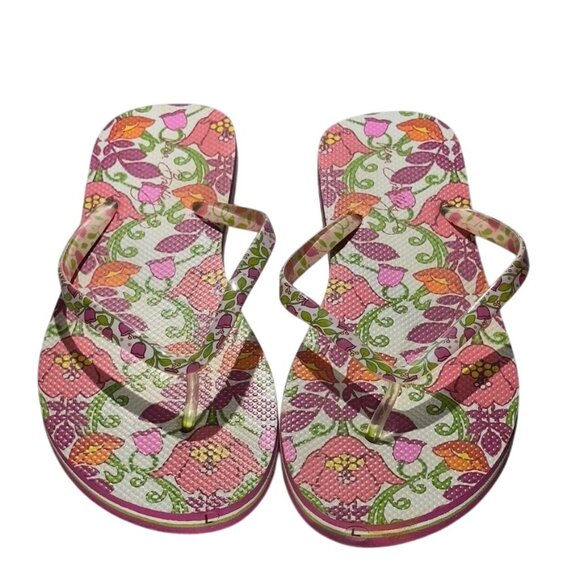 Vera Bradley Lilli Bell Floral Flip Flops Size 10 Pink & White Multicolor Design - Picture 2 of 11